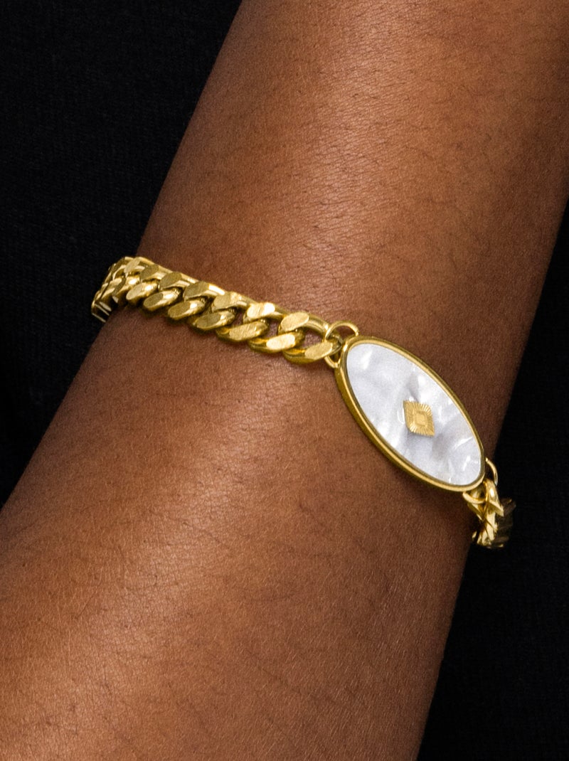 Bracelet Luxenter en nacre blanche et plaqué or 18k - Anleh Blanc - Kiabi