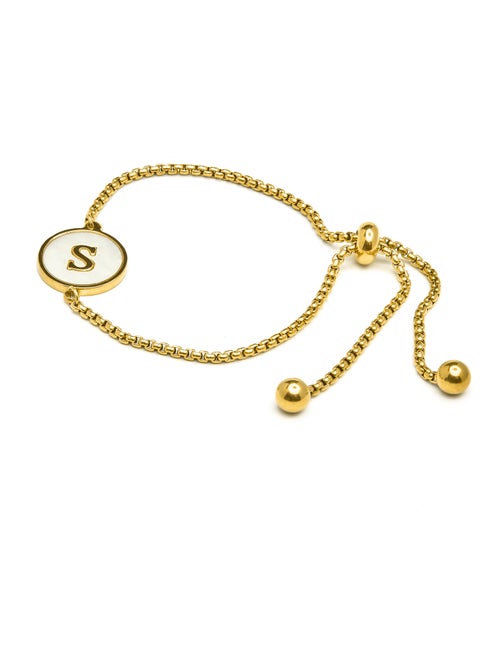 Bracelet Luxenter en nacre blanche finie plaqué or jaune 18K - Alphabet - Kiabi