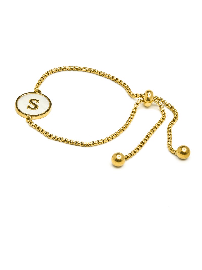 Bracelet Luxenter en nacre blanche finie plaqué or jaune 18K - Alphabet Blanc - Kiabi