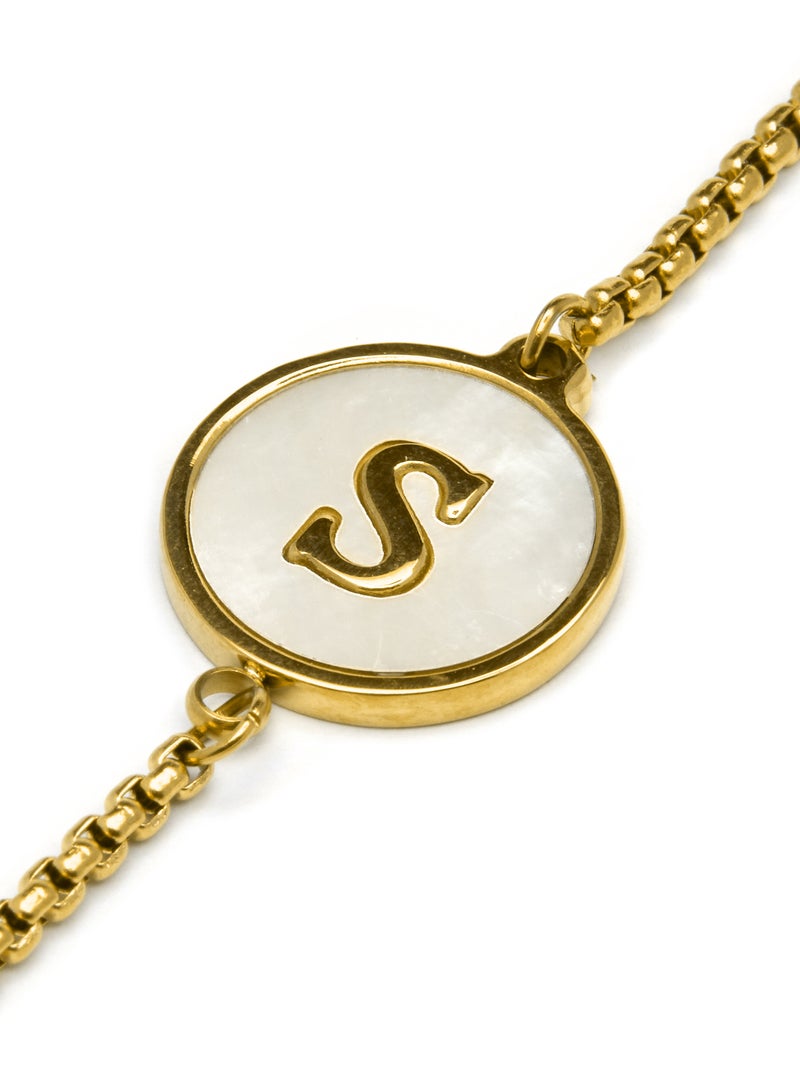 Bracelet Luxenter en nacre blanche finie plaqué or jaune 18K - Alphabet Blanc - Kiabi