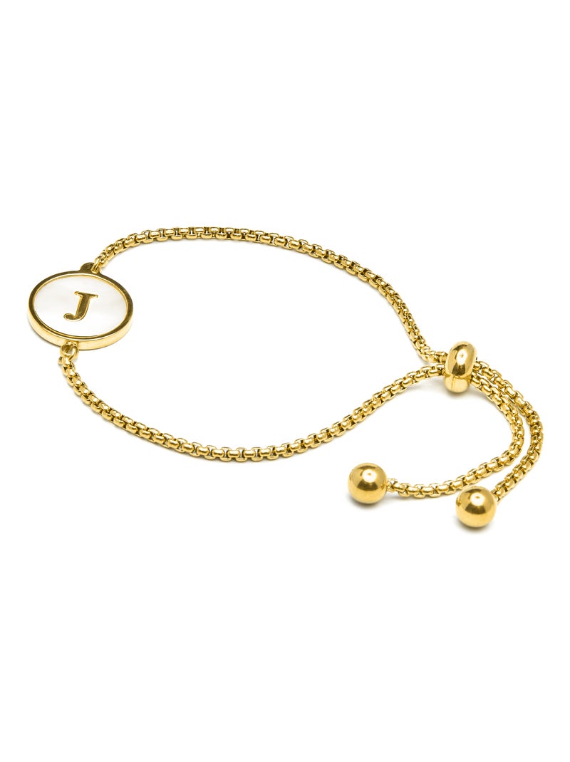 Bracelet Luxenter en nacre blanche finie plaqué or jaune 18K - Alphabet Blanc - Kiabi