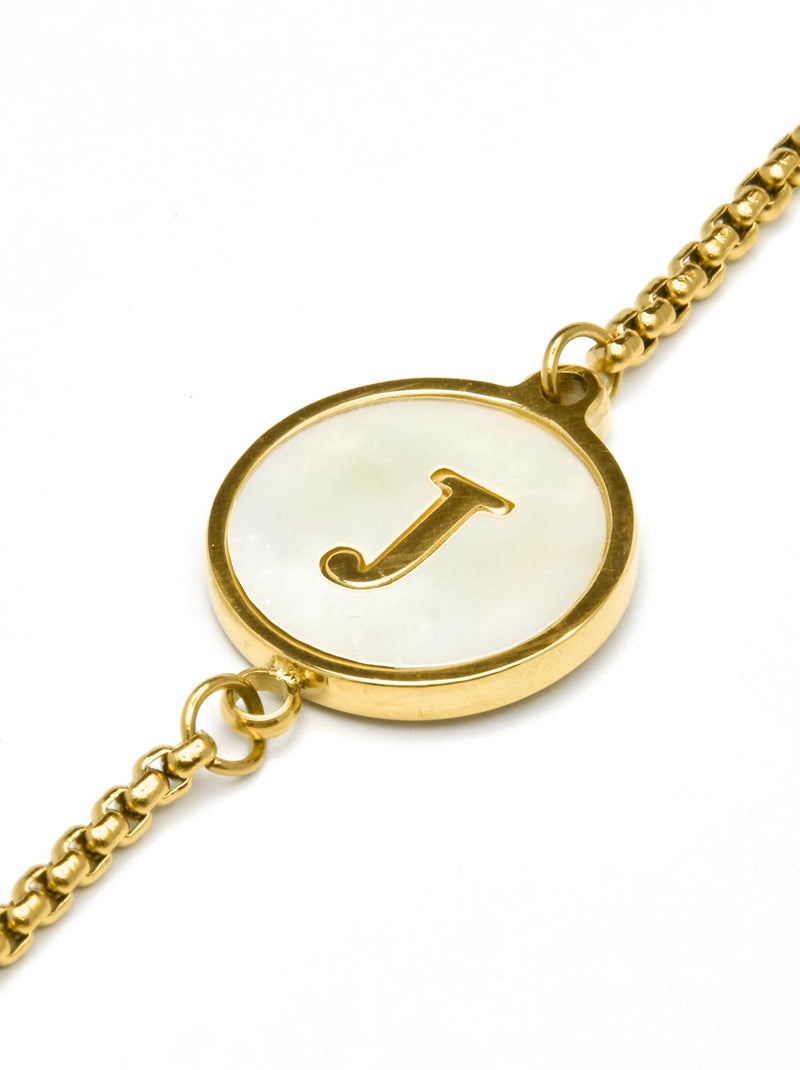 Bracelet Luxenter en nacre blanche finie plaqué or jaune 18K - Alphabet Blanc - Kiabi