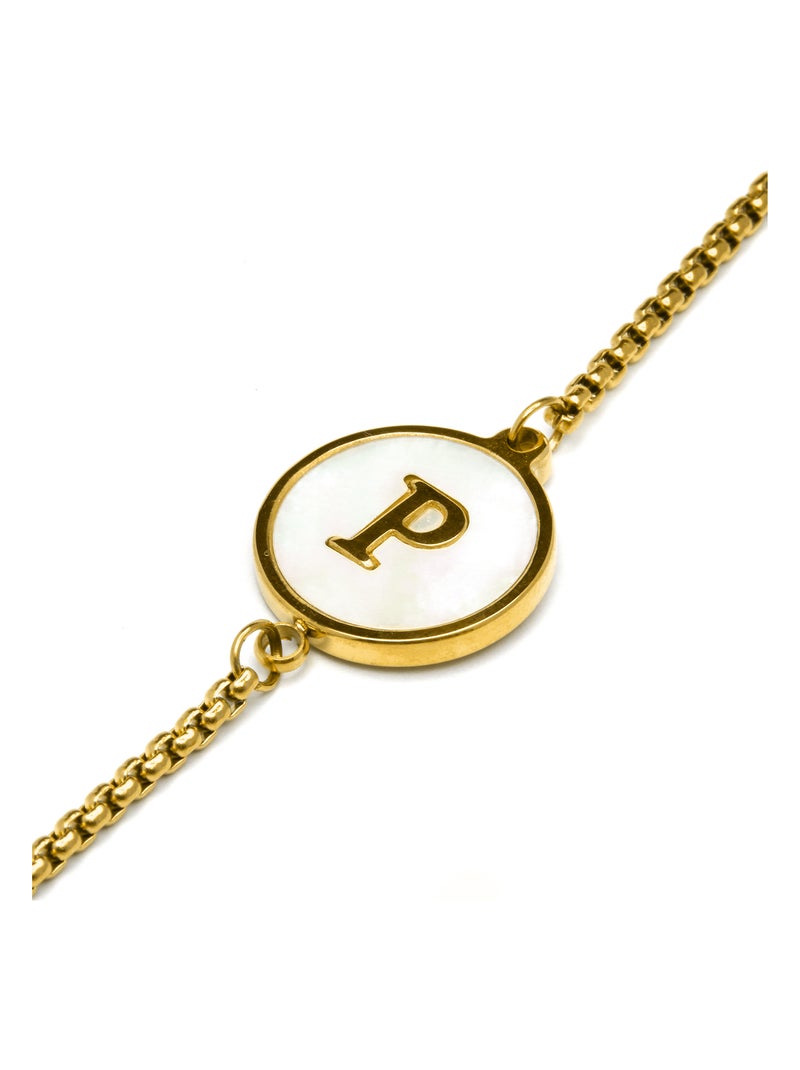 Bracelet Luxenter en nacre blanche finie plaqué or jaune 18K - Alphabet Blanc - Kiabi