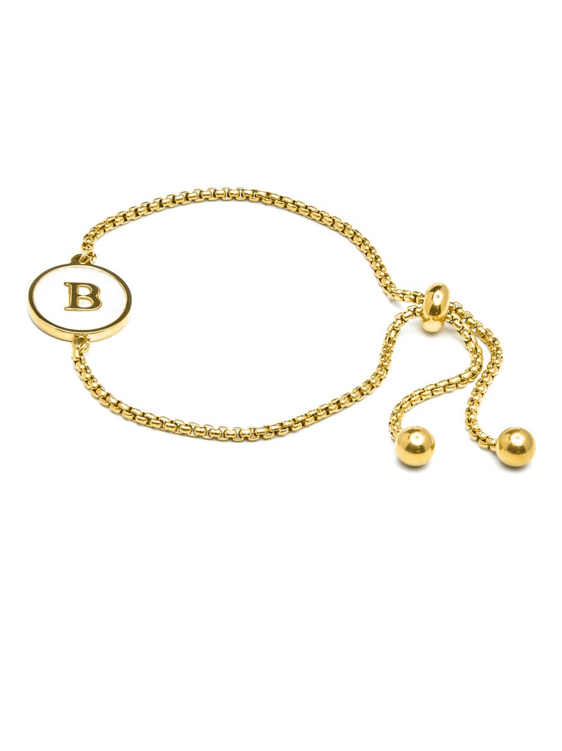 Bracelet Luxenter en nacre blanche finie plaqué or jaune 18K - Alphabet Blanc - Kiabi