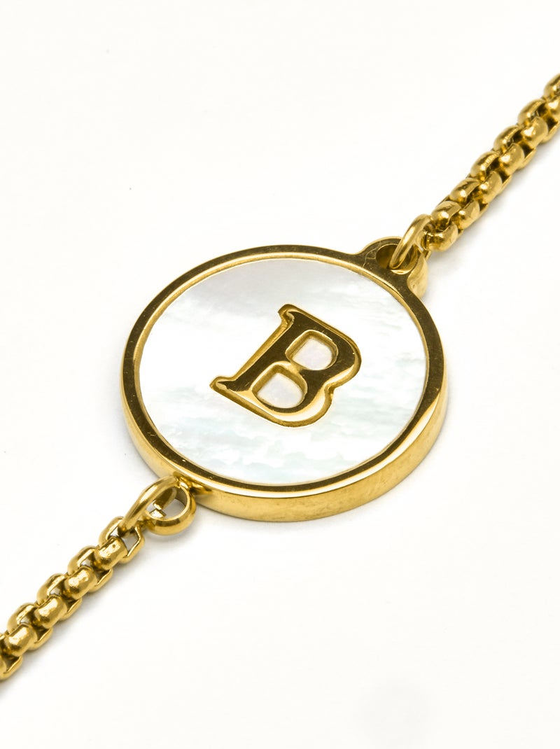 Bracelet Luxenter en nacre blanche finie plaqué or jaune 18K - Alphabet Blanc - Kiabi