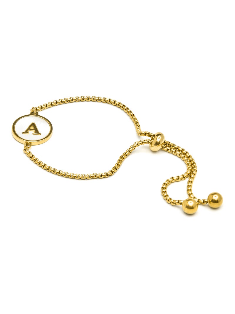 Bracelet Luxenter en nacre blanche finie plaqué or jaune 18K - Alphabet Blanc - Kiabi