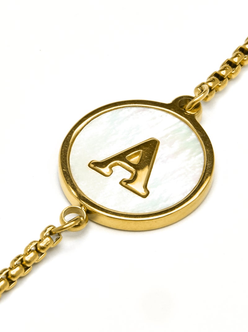 Bracelet Luxenter en nacre blanche finie plaqué or jaune 18K - Alphabet Blanc - Kiabi