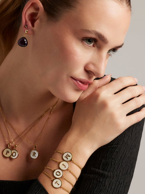 Bracelet Luxenter en nacre blanche finie plaqué or jaune 18K - Alphabet - Kiabi