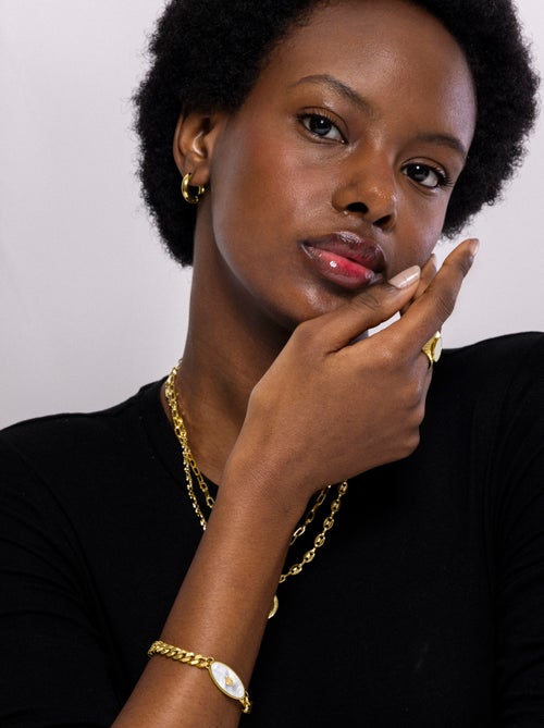 Bracelet Luxenter en nacre blanche finie plaqué or jaune 18k - Anleh - Kiabi