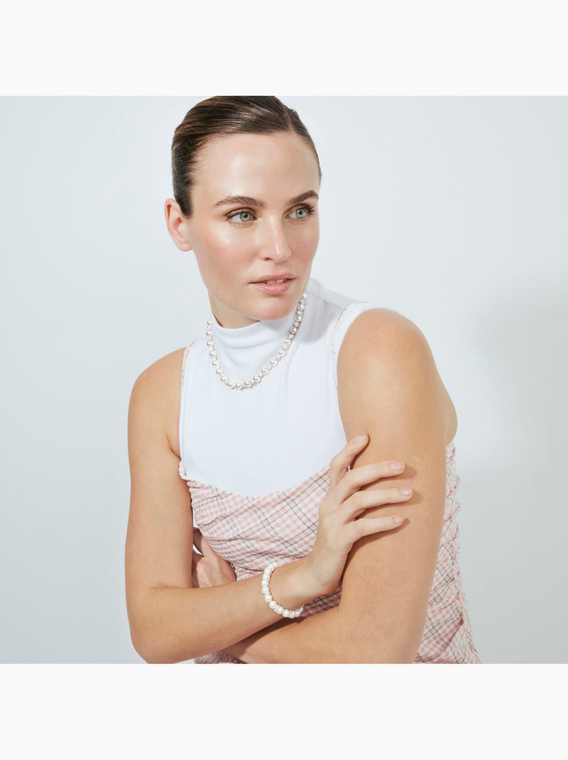 Bracelet Luxenter en perle blanche, finition argent - Clasow Argent - Kiabi