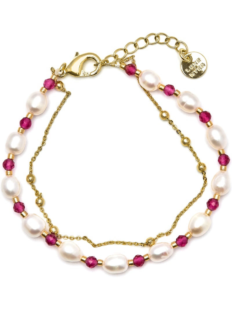 Bracelet Luxenter en perles blanches avec finition en or jaune 18 carats - Zawind Doré/or - Kiabi