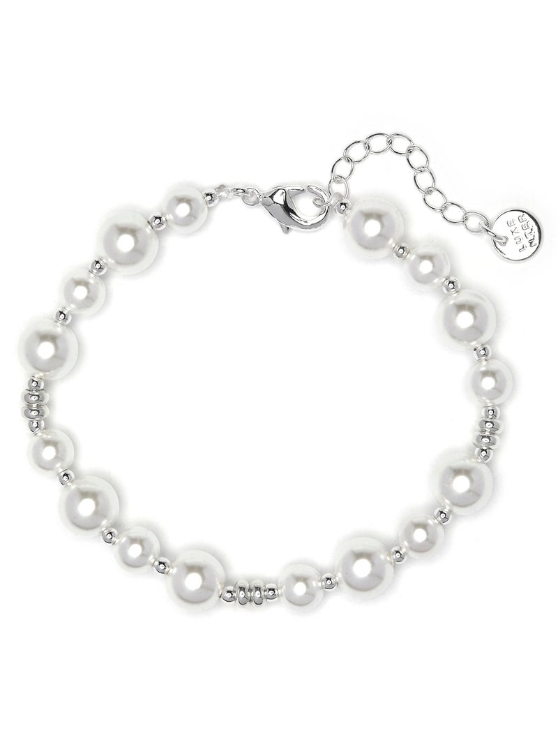Bracelet Luxenter en perles blanches avec finition rhodiée - Akio Argent - Kiabi