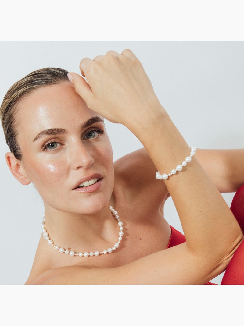 Bracelet Luxenter en perles blanches avec finition rhodiée - Akio Argent - Kiabi