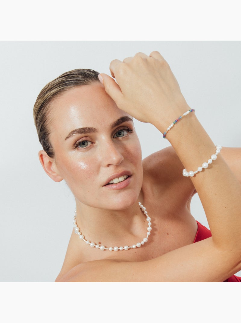 Bracelet Luxenter en perles blanches avec finition rhodiée - Akio Blanc - Kiabi