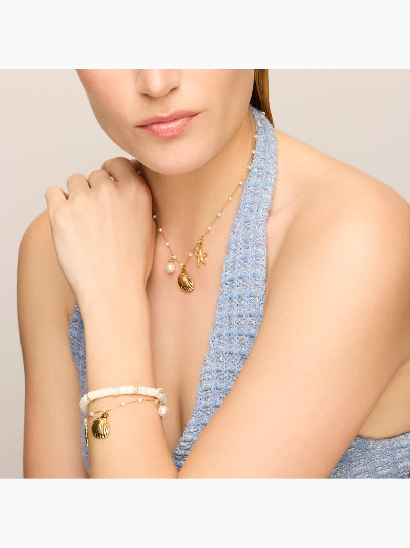 Bracelet Luxenter fini or jaune 18k et perle blanche - Etbam Blanc - Kiabi