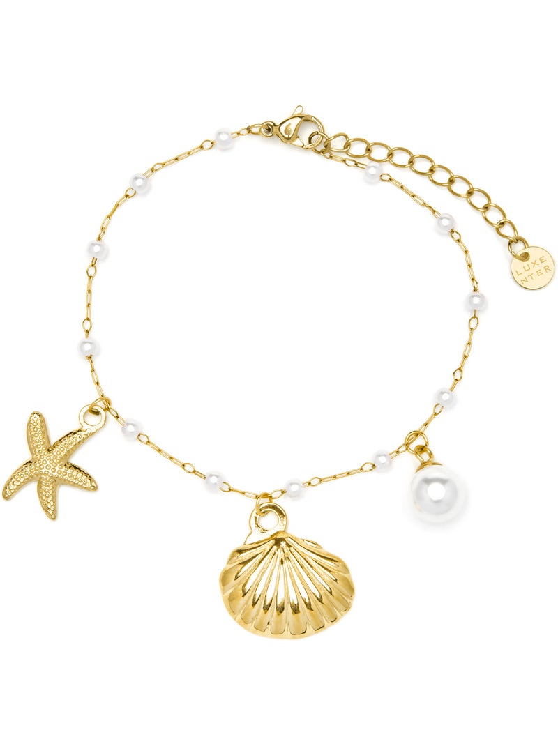 Bracelet Luxenter fini or jaune 18k et perle blanche - Etbam Blanc - Kiabi