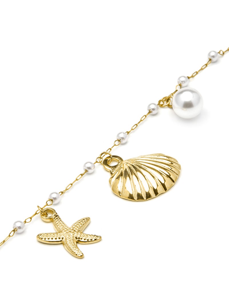 Bracelet Luxenter fini or jaune 18k et perle blanche - Etbam Blanc - Kiabi