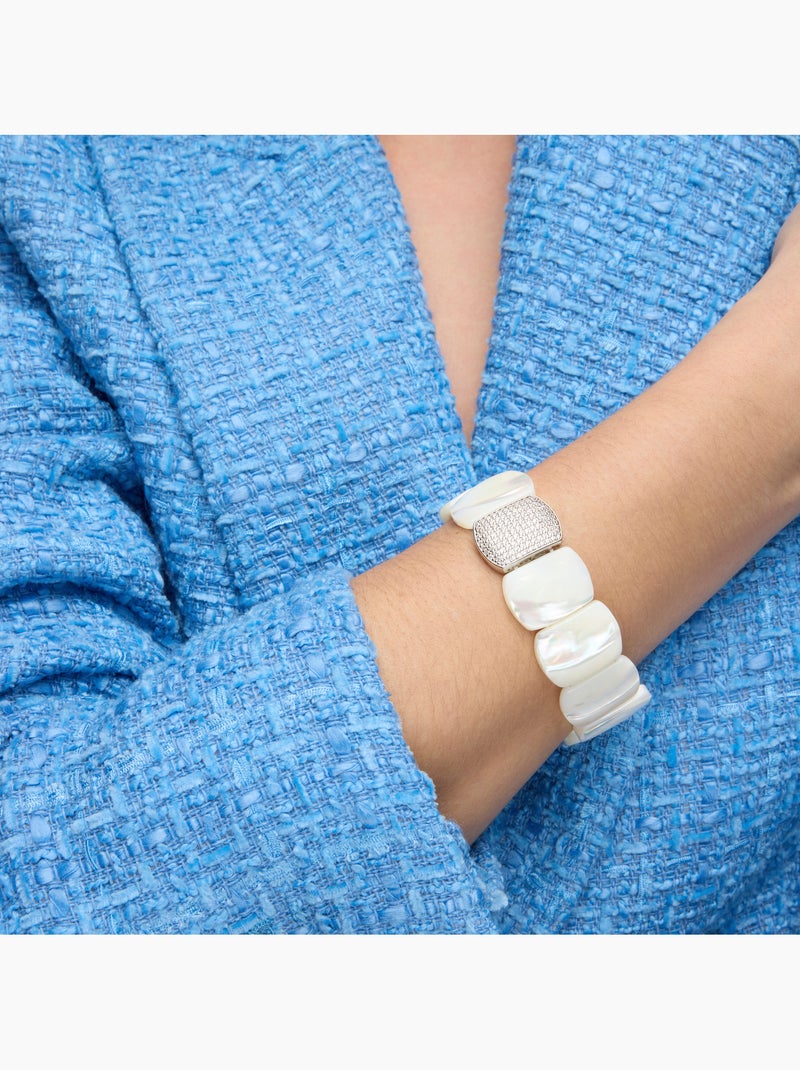 Bracelet Luxenter finition argent et nacre blanche - Nawar Argent - Kiabi
