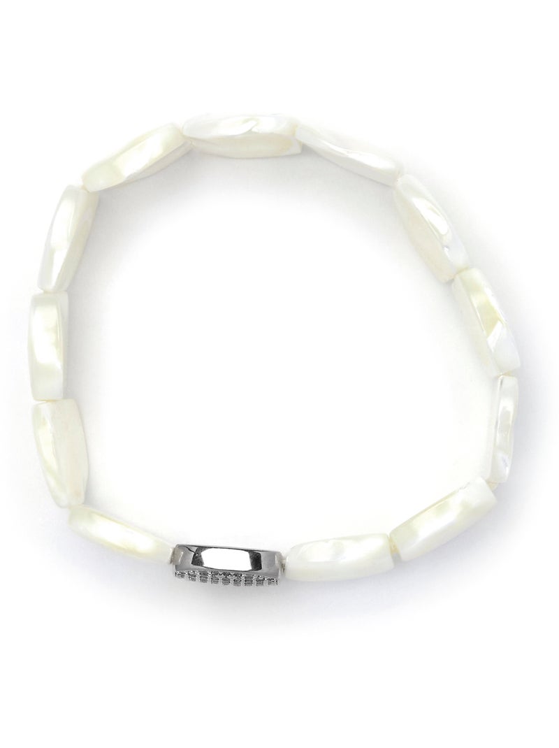 Bracelet Luxenter finition argent et nacre blanche - Nawar Argent - Kiabi