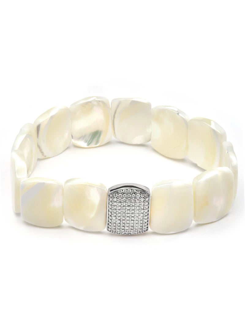 Bracelet Luxenter finition argent et nacre blanche - Nawar Argent - Kiabi