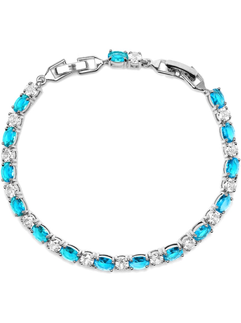 Bracelet Luxenter finition argent et zircone aquamarine - Libsi Argent - Kiabi