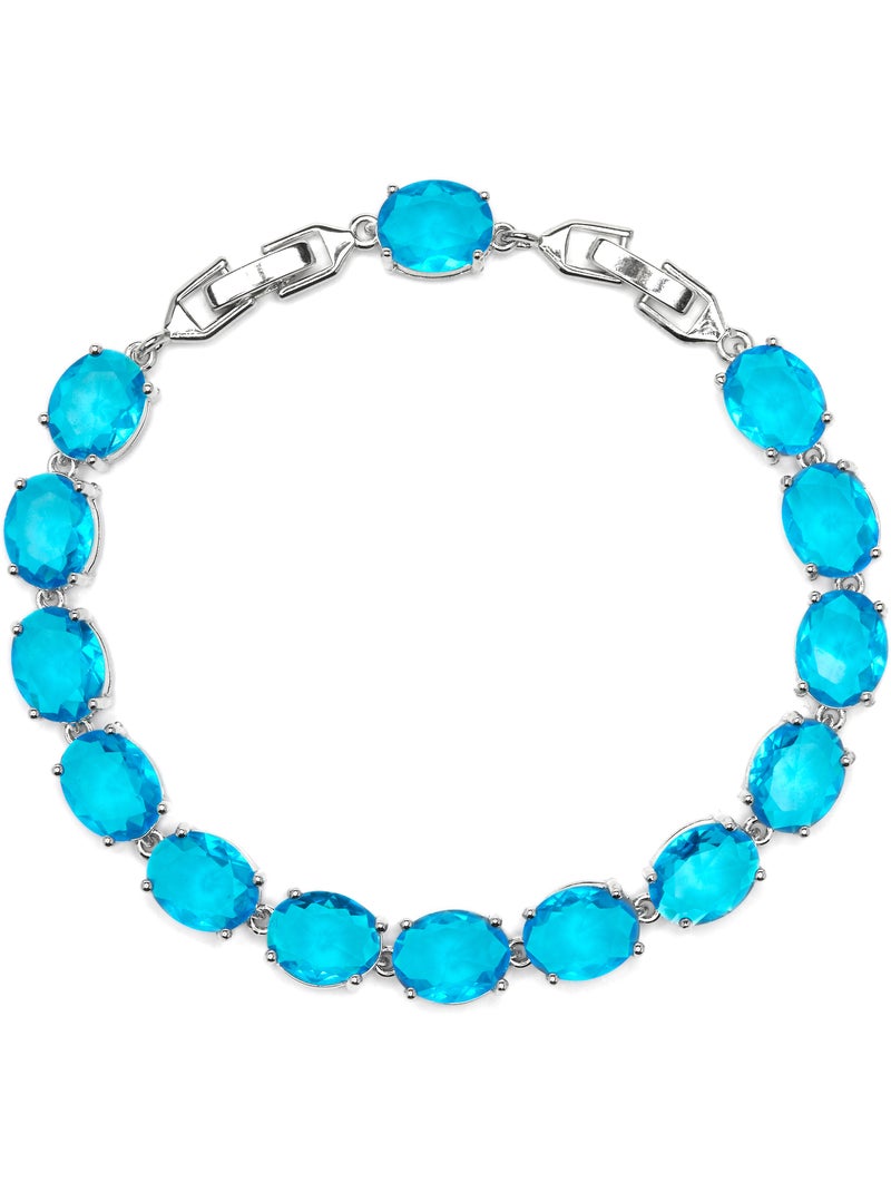 Bracelet Luxenter finition argent et zircone aquamarine - Nou Argent - Kiabi