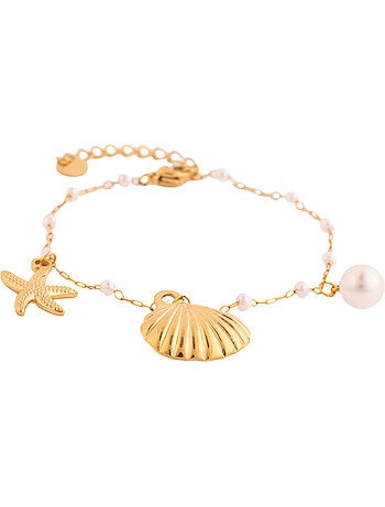 Bracelet Luxenter finition or jaune 18 carats et perle blanche - Etbam