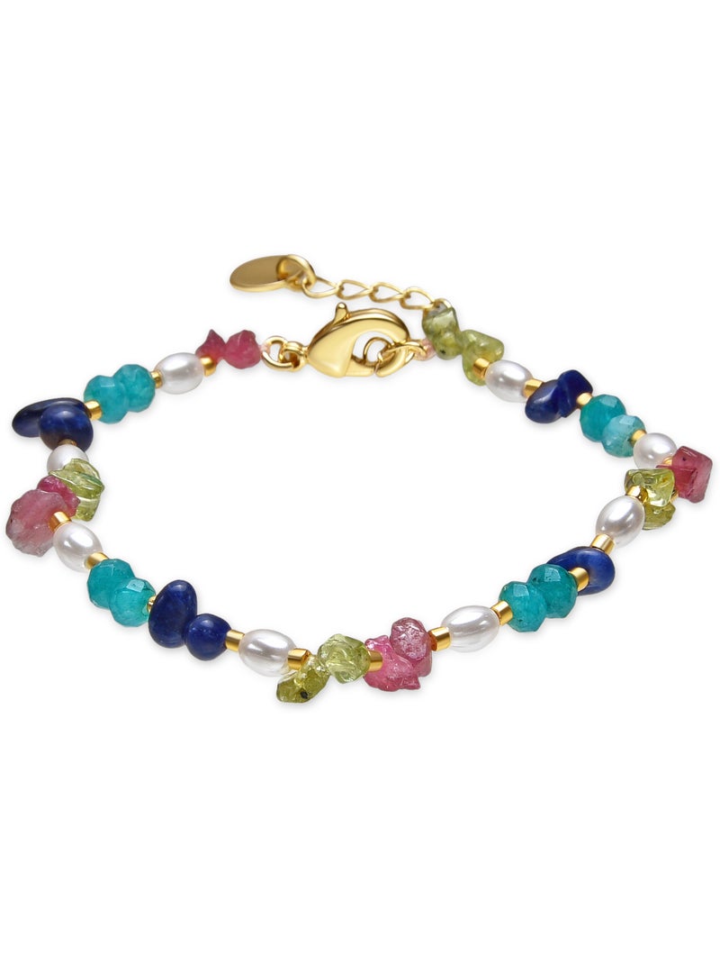 Bracelet Luxenter finition or jaune 18 carats et pierres naturelles multicolores - Onisu Multicolore - Kiabi
