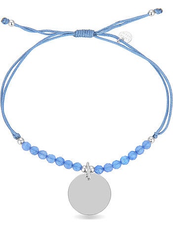Bracelet Luxenter mi sol en argent 925 et agate bleue rhodiée
