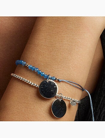 Bracelet Luxenter mi sol en argent 925 et agate bleue rhodiée