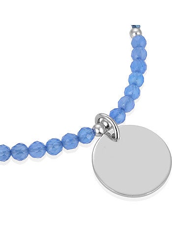 Bracelet Luxenter mi sol en argent 925 et agate bleue rhodiée
