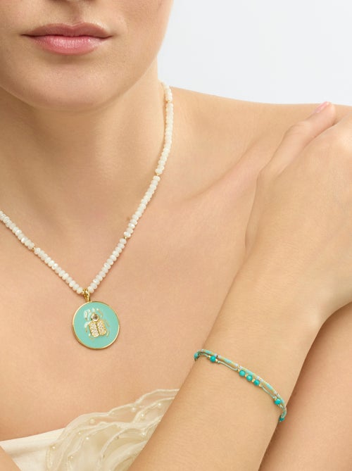 Bracelet Luxenter or jaune 18k et Turquoise verte - Shyo - Kiabi