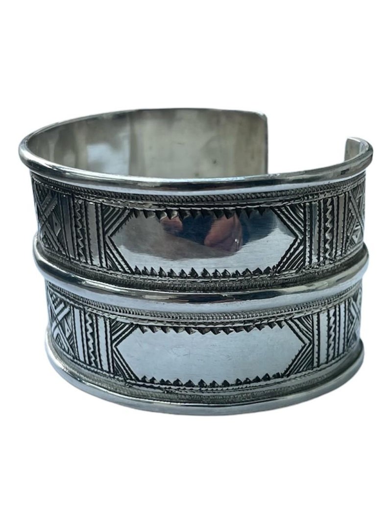 Bracelet Manchette Vintage Argent 925 Ciselé Style Touareg - Poinçon Visible