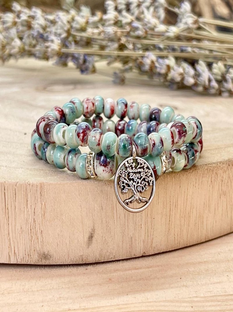 Bracelet perles de fleurs Vert - Kiabi