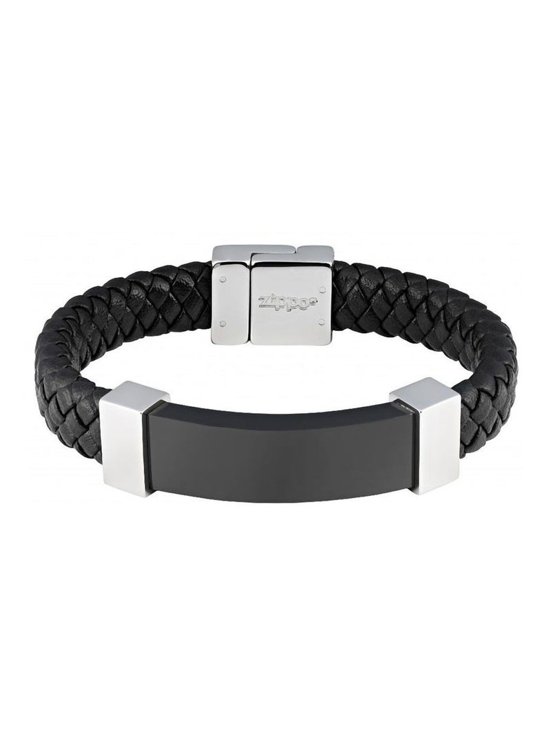 Bracelet plat Zippo de cuir tressé et inox noir et argent Noir - Kiabi