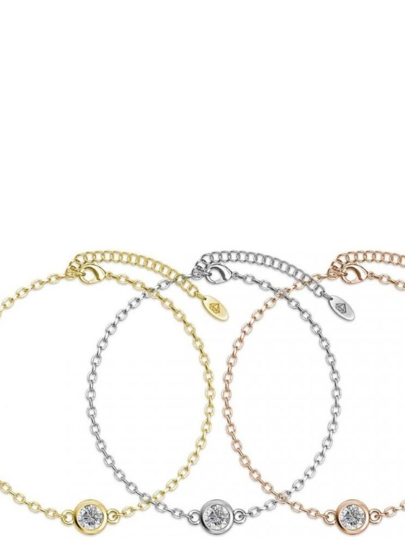 Bracelet Trio Birth Stone - Doré, Argenté, Or Rosé et Cristal Doré/or - Kiabi