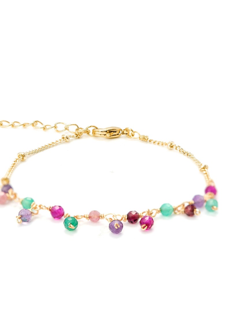 Collier Fin En Plaqué Or 18 Carats Avec Cristaux Multicolores - Bijouxia - Neuf Avec étiquettes