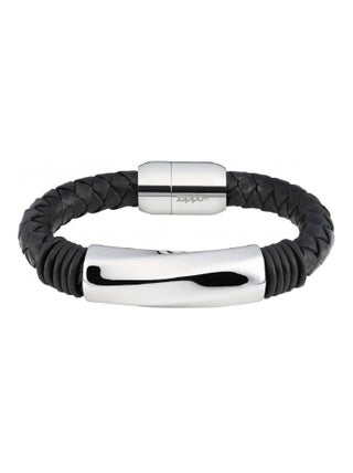 Bracelet Zippo en cuir noir et acier inoxydable