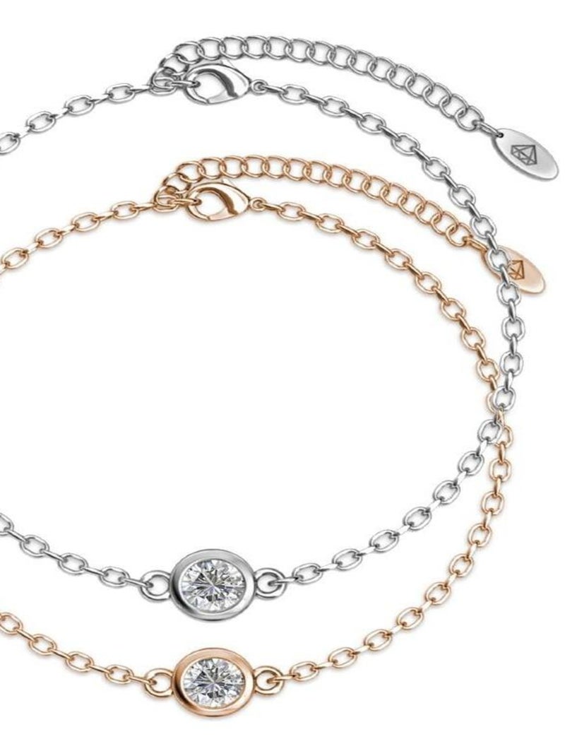 Bracelets Birth Stone - Argenté, Or Rosé et Cristal Blanc Rose - Kiabi
