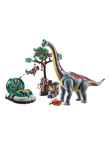 Brachiosaure avec explorateurs et aéroglisseur