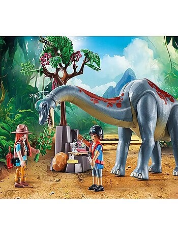 Brachiosaure avec explorateurs et aéroglisseur