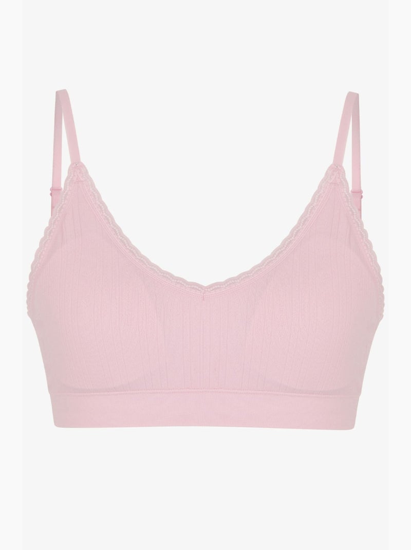 Bralette à motif ajouré, coussinets amovibles, sans coutures penti Rose dragée - Kiabi