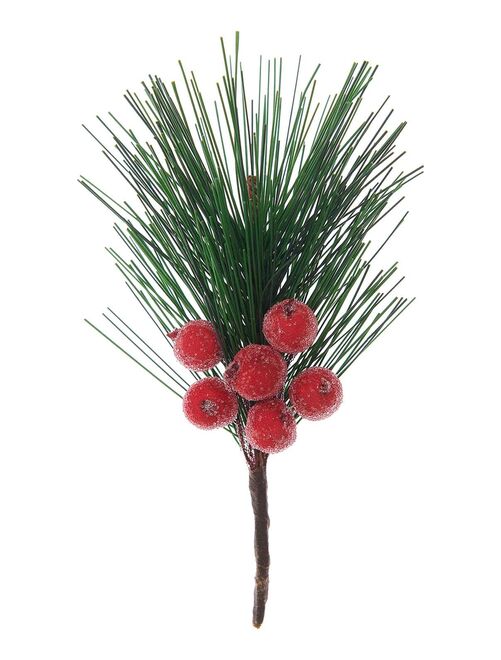 Branche de pin avec baies rouges givrées 14 cm - Kiabi