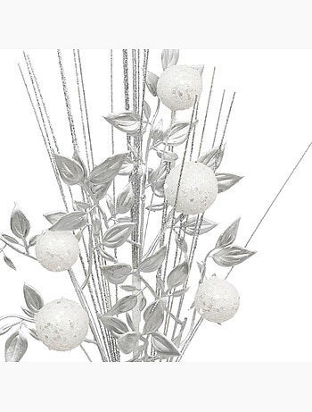Branche feuilles boules argentées 75cm