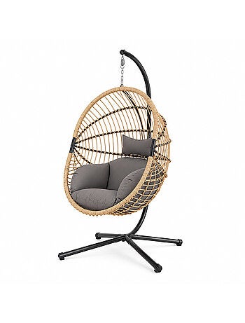BRASILIA Fauteuil suspendu effet rotin avec coussin gris