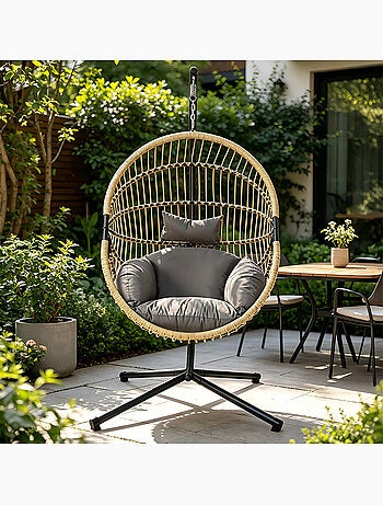 BRASILIA Fauteuil suspendu effet rotin avec coussin gris