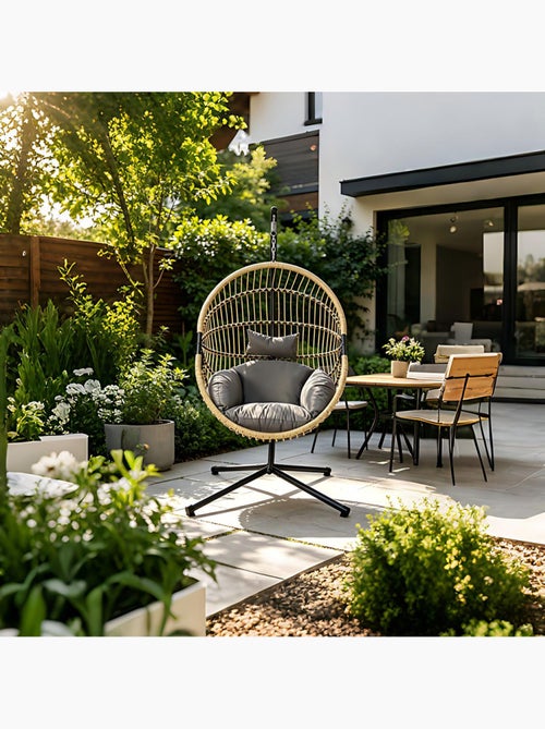 BRASILIA Fauteuil suspendu effet rotin avec coussin gris - Kiabi BRASILIA Fauteuil suspendu effet rotin avec coussin gris - Kiabi