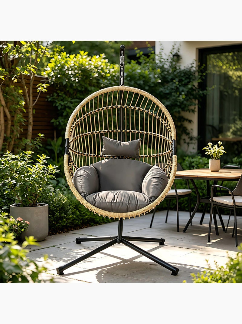 BRASILIA Fauteuil suspendu effet rotin avec coussin gris Noir - Kiabi