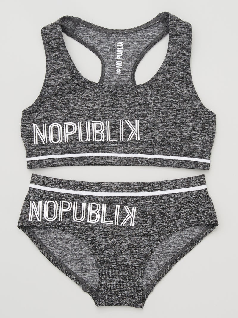 Brassière + culotte 'No publik' gris anthracite - Kiabi