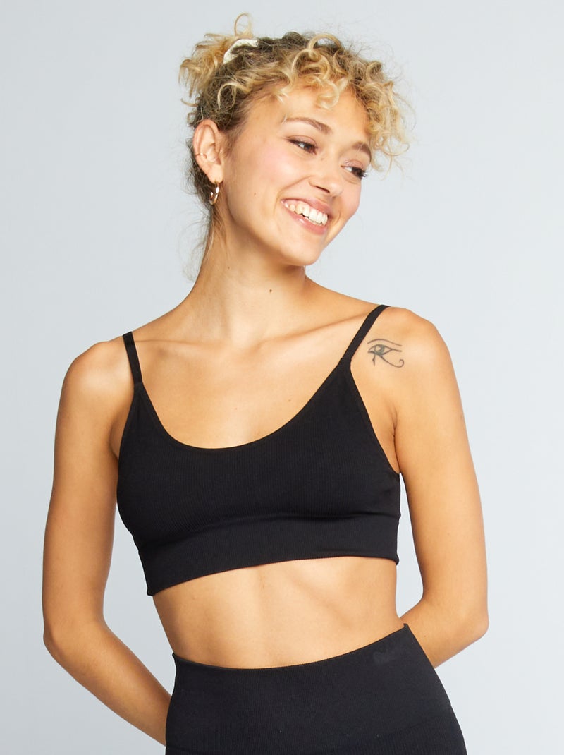 Brassière de sport côtelé noir - Kiabi